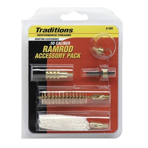Ramrod Accessories Pack 50 Caliber från TRADITIONS erbjuder högkvalitativa tillbehör för effektiv rengöring och underhåll av din 50-kalibriga muskedunder.