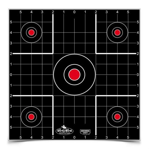 Dirty Bird 12" Sight-In Target är perfekt för att justera sikten på ditt vapen. Med 5 måltavlor och 1" rutnät gör den siktingen enkel och rolig!
