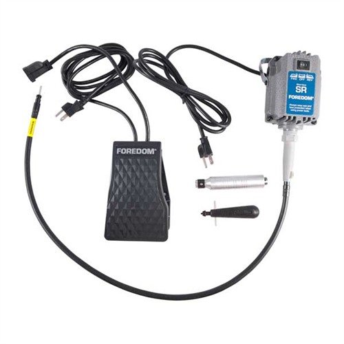 SR-30-setet från BLACKSTONE är lätta och kraftfulla verktyg för att skära, forma och polera trä, metall och plast med en flexibel axel och fotkontroll.