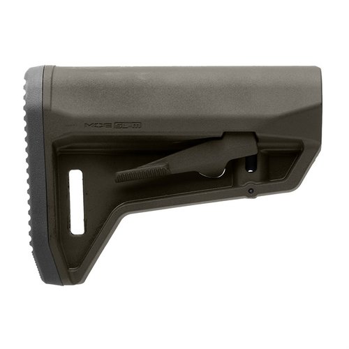 MOE SL-M Carbine Stock är en lätt och kompakt kolv med ambidextrous släppknapp, gummibakstycke och M-LOK QD slingfäste, perfekt för AR-15.