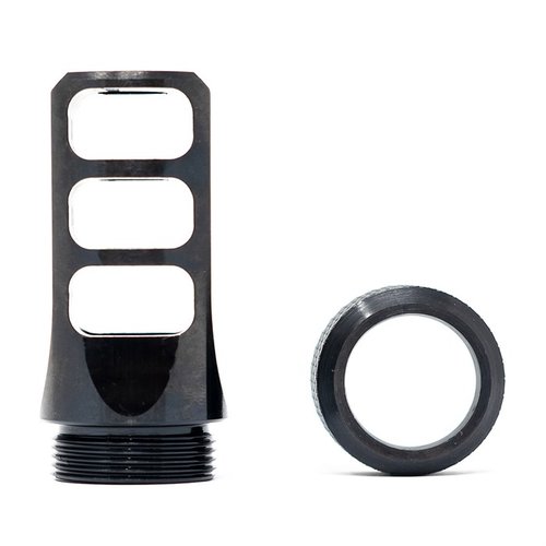 MUZZLOK 8.6 BLACKOUT 3 PORT MUZZLE BRAKE erbjuder enkel installation utan crush washer, justera snabbt med förlängningsmuttern och ta bort eller installera i fält.