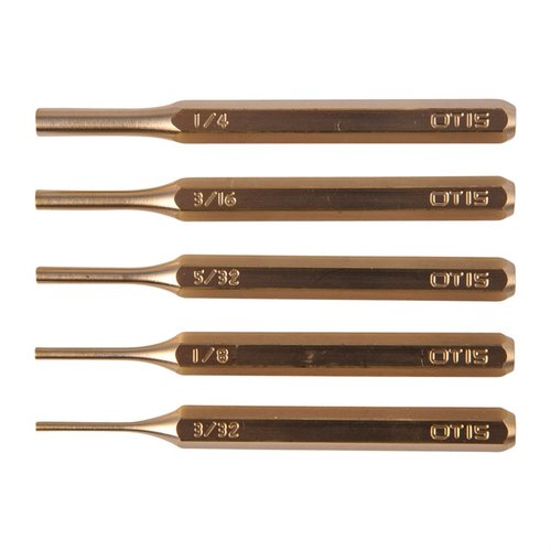PRO+ 5-delars brass punch set från OTIS, perfekt för montering/demontering av vapen, med korrosionsbeständig brass och chamfered striking surface.