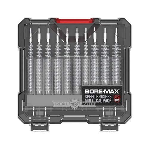 Bore-Max Speed Brushes Multi-Cal Pack innehåller 10 populära pistol- och gevärskalibrar med hög bristle densitet för maximal rengöringskraft och längre livslängd.