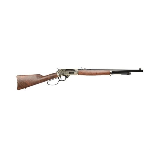 HENRY REPEATING ARMS BRASS WILDLIFE EDITION .45-70 är en lätt och kraftfull lever action-rifle med vacker gravyr och säker laddningslösning, perfekt för jakten.