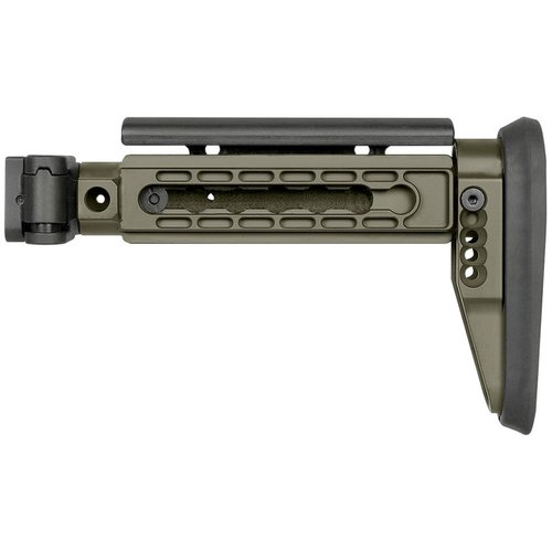 AK ALPHA Series Folding Stock erbjuder en robust och justerbar design med en tungt byggd mekanism, perfekt för både gevär och arm brace-användning.
