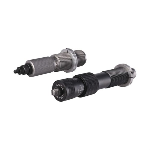 Forster Full Length Die-set med Ultra Micrometer Seater och E-Z Out Expander ger exakt kulans djupjustering och håller hylsorna koncentriska.