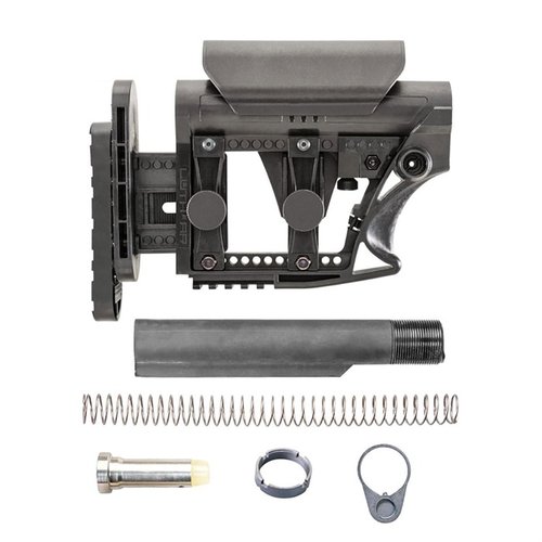 MBA-3 justerbar buttstock med 3-axlig buttplate, längdjustering och justerbar kindstöd, komplett med buffer system för .308/7.62, lätt och modulär design.