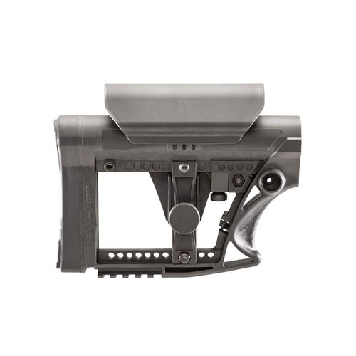 Luth-AR MBA-4 buttstock med justerbar Cheek Rise är lätt, hållbar och kompatibel med både Mil-Spec och Commercial buffer tubes, perfekt för anpassning och komfort.