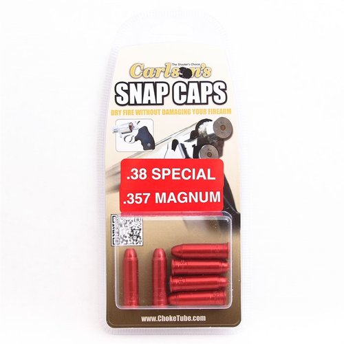 Snap caps för 357 Magnum/38 Special möjliggör säker dry fire-träning utan att skada ditt vapen, med en solid aluminiumkropp och fjädrande mässings 