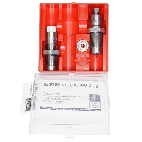 Lee 22 Steel 2-Dieset innehåller Full Length Sizing Die, Bullet Seating Die och Universal Shell Holder för precis laddning av 4.6x30 ammunition.