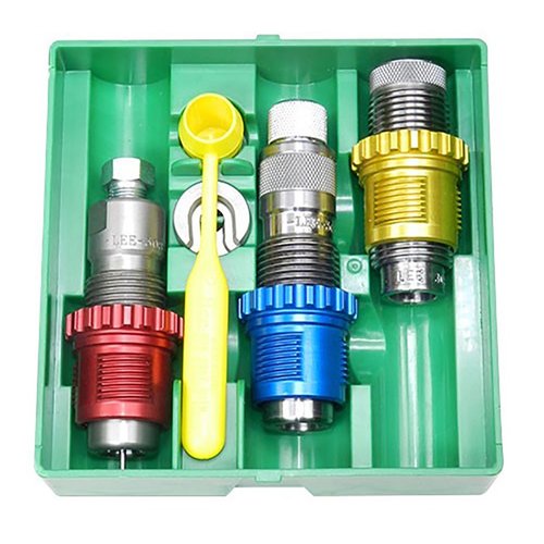 Lee Rifle Breech Lock 3-Die Set för 6.5 Creedmoor erbjuder enkel identifiering med färgkodade bushings, Full Length Sizing Die och Factory Crimp Die för effektiv omladdning.