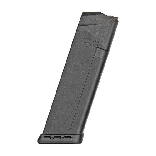 Amend2® 15-rundsmagasin för GLOCK® 19, tillverkat av hållbar polymer, med en unik basplatta och en kraftig, korrosionsbeständig fjäder.