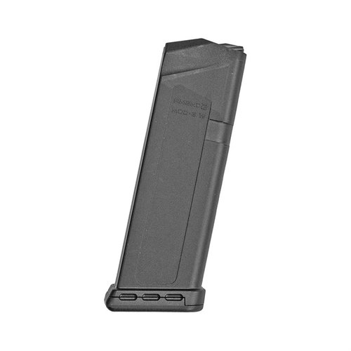 Amend2® 15-runders magasin för GLOCK® 19, tillverkat i slitstark polymer, med en kraftig fjäder och unik basplatta för ökad hållbarhet och pålitlighet.