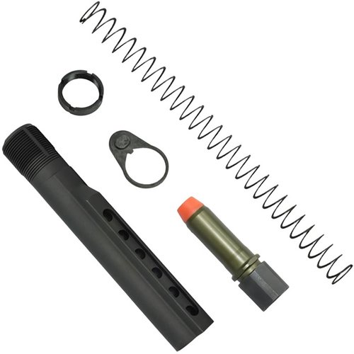 K-SPEC AR-15 Heavy Buffer Tube Kit ger effektiv recoil-mitigation med en innovativ kompressionssystem och inkluderar H1, H2 eller H3 buffer samt flatwire fjäder.