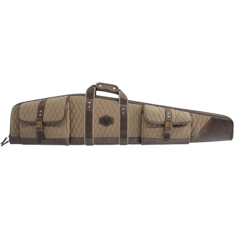 PRESIDENT SERIES RIFLE CASE erbjuder premium skydd med quiltad 12 oz. cotton duck canvas, antik mässing och dual compound foam, perfekt för scoped rifles.