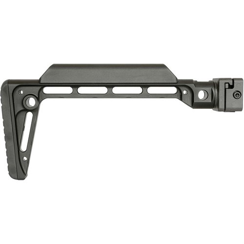 Minimalistic Side Folding Stock erbjuder en robust och lätt design, med 5 QD sling attachments och möjlighet till höger- eller vänsterfällning.