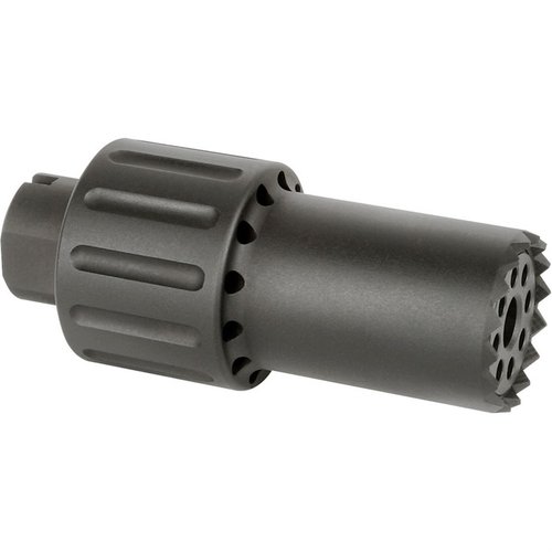 ALPHA BLAST DIVERTER dirigerar muzzle blast framåt bort från skytten, tillverkad av 6061 aluminium med ståländkapslås, lätt och kompakt design.