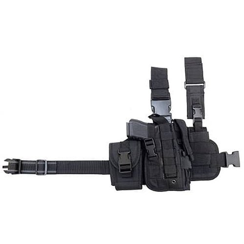 CACTUS JACK TACTICAL DROP LEG HOLSTER erbjuder en hållbar nylonkonstruktion, justerbart lårband och MOLLE-magasinpouch för snabb åtkomst och bekvämlighet.