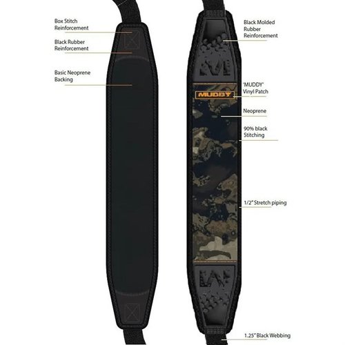 MUDDY PATHFINDER SLING erbjuder komfort med flexibel neopren, ett anti-slip grepp och starka metal quick-detach swivels för säker och enkel montering.