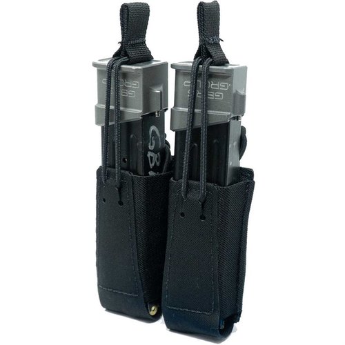 GBRS Group Double Pistol Magazine Pouch erbjuder MOLLE/BELT-kompatibilitet, bungee-retention och en smidig dragning för de flesta dubbelstaplade magasin.