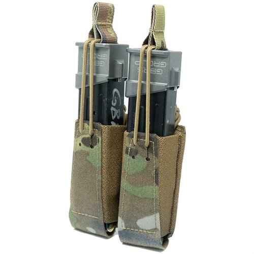 GBRS Group Double Pistol Magazine Pouch erbjuder MOLLE/BELT-kompatibilitet, bungee retention och smidig åtkomst för de flesta dubbla pistolmagasin.
