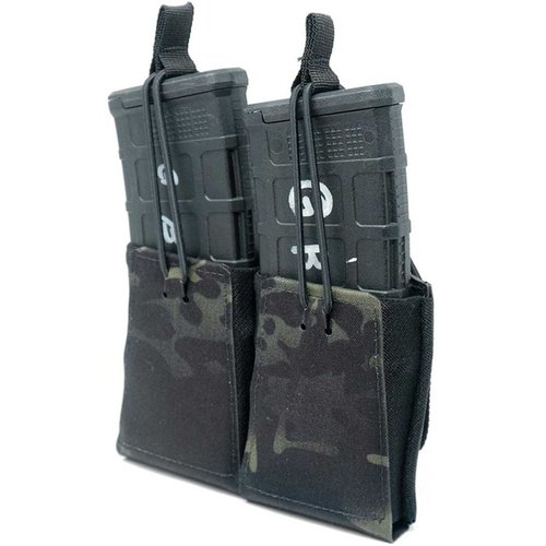 GBRS Group Double Rifle Magazine Pouch erbjuder MOLLE/BELT-kompatibilitet, avtagbar bungee retention och smidig dragning för AR-15/AK-47 magasin.