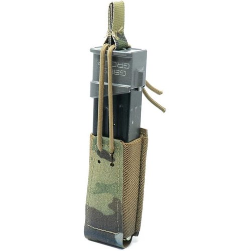 GBRS Group Single Pistol Mag Pouch erbjuder MOLLE/BELT-kompatibilitet, bungee-retention och smidig åtkomst för de flesta dubbla pistolmagasin.