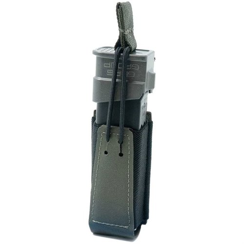 GBRS Group Single Pistol Mag Pouch erbjuder MOLLE/BELT-kompatibilitet, avtagbar bungee-retention och smidig åtkomst för de flesta dubbelstaplade pistolmagasin.