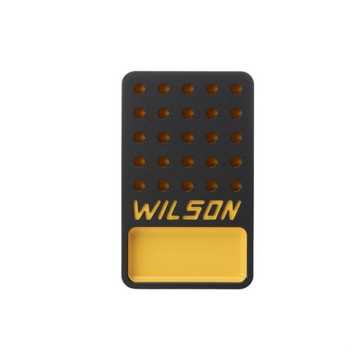 L.E. Wilson 25-runda omladdningstray med kopp erbjuder säker förvaring av 25 hylsor, integrerad kopp för kulor/primer och hållbar design i svart/gul.