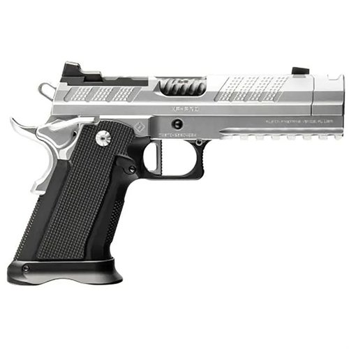 XP Comp 9mm är en avancerad semi-automatisk pistol med 1911-plattform, Glock® 17 mag-kompatibilitet, och en hållbar konstruktion med kromfinish.