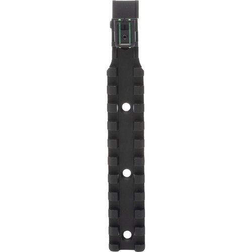 V-SERIES TRU GLO SCOPE RAIL erbjuder stabil montering av optik och en högsynlig fiber-optisk bakre sikte för snabb och exakt sikte i svagt ljus.