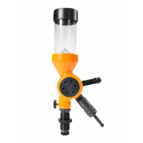 Lyman Brass Smith Powder Measure erbjuder precision med justerbar micrometer, CNC-bearbetad stål cylinder och baffle för jämn pulvernivå, perfekt för alla kalibrar.