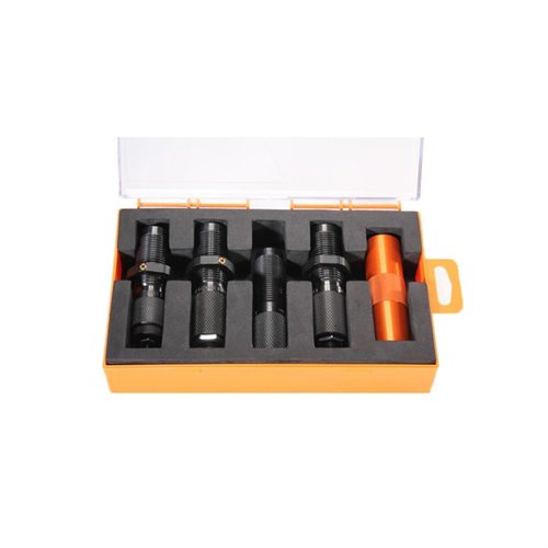 Lyman MSR Die Set för .450 Bushmaster erbjuder en Small Base Sizing Die för smidig matning och en Taper Crimp Die för starka crimp, komplett med Ammo Checker.
