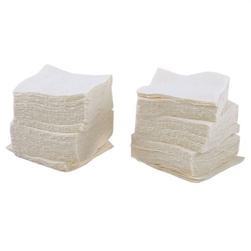 100% bomullspatchar med en grov sida för effektiv rengöring av vapen och en mjuk sida för att fördela lösningsmedel och oljor, 1000 st per paket.