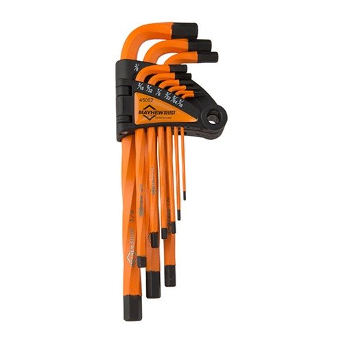 MAYHEW Heavy Duty Twisted Hex Key Set erbjuder överlägsen kvalitet med S2 Tool Steel, längre skaft för mer vridmoment och färgcoating för korrosionsbeständighet.
