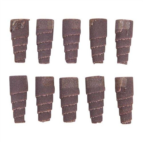 Tapered Rolls med 120 grit gör det enkelt att nå trånga utrymmen. Hållbart aluminiumoxidgrit på kraftig tygbacking, max hastighet 18 000 rpm.