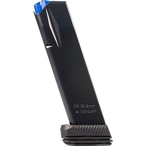 CZ 75B 9MM magasin från MEC-GAR, tillverkat av certifierad kolstål, TIG-svetsat och värmebehandlat för hållbarhet, kapacitet 19 runda.