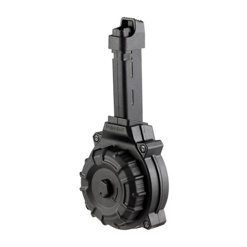 .40 S&W Drum Magazine för Glock 22/23 med 50 skott, tillverkad av hållbar Zytel-polymer och med stålinsats för långvarig användning.
