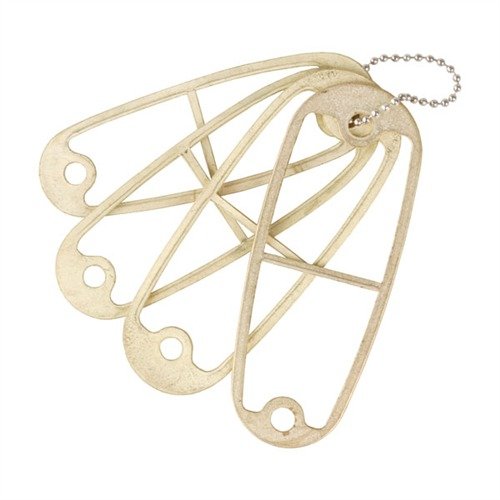 PACHMAYR Recoil Pad Grinding Template i mässing skyddar mot slipning av stålförstärkningsplattor och säkerställer korrekt formning av recoil pads.