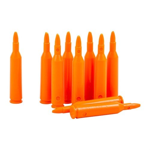 SAF-T-TRAINERS dummy rounds i orange plast är perfekta för träning, med tydlig färg och känsla som förhindrar förväxling med skarpa patroner.