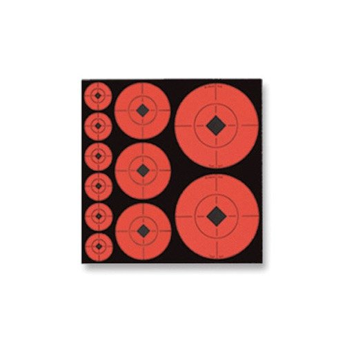 Självhäftande fluorescerande orange måltavlor med svart diamant i centrum och korslinjer. Hög synlighet, perfekt för att justera gevär.