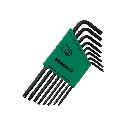 Bondhus 8-delars Torx nyckelset är perfekt för Torx skruvar, inklusive T6 till T25. Förvaras i en låsbar mapp för att förhindra förlust av nycklar.