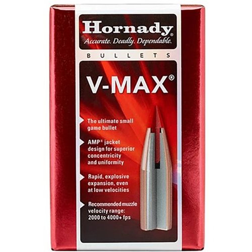 Hornady V-Max 6MM kulor har en polymer spets och en strömlinjeformad design för platta projektilbanor, med hög precision och explosiv expansion även vid låga hastigheter.