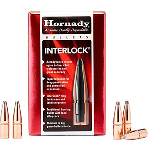 Hornady InterLock 270 kaliber kulor erbjuder en aerodynamisk sekant ogiv, djup penetration och kontrollerad expansion för stor noggrannhet och effektivitet.