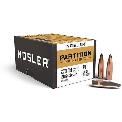 Nosler Partition 270 kaliber är en jaktprojektil med överlägsen expansion, djup penetration och maximal viktbevarande för effektiv jaktprestanda.