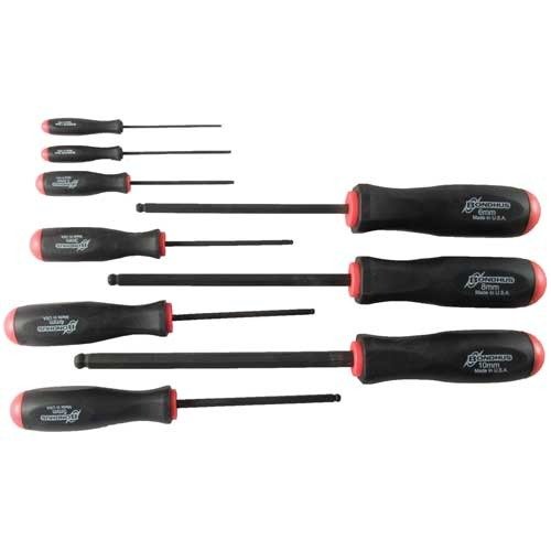 BONDHUS Balldriver Hex-set gör arbete med hex-skruvar snabbare och enklare. Ergonomiska handtag och färgkodning för metric/standard.
