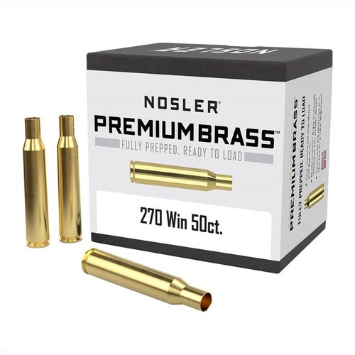 Nosler 270 Winchester Premium Brass är noggrant förberedd, vikt-sorterad och inspekterad för maximal noggrannhet och hållbarhet, redo att laddas.
