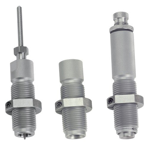 Hornady 458 LOTT Custom Grade 3-die set erbjuder hållbarhet och precision med värmebehandlad stål, inklusive Seater Die och Expander Assembly i en praktisk plastlåda.