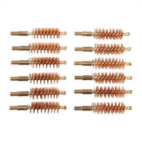 Dozen Pack Bronze Pistol Brushes från Sinclair International erbjuder effektiv rengöring för 10MM/40/41 kaliber med 8-32M gänga, perfekt för din vapenvård.