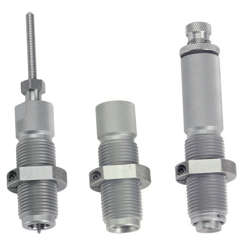 Hornady 3-Die Pistol Reloading Set för 38 Special/357 Magnum har en fullängdsskjutning, justerbar case mouth expander och en bullet seating die för enkel användning.
